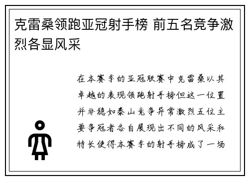 克雷桑领跑亚冠射手榜 前五名竞争激烈各显风采